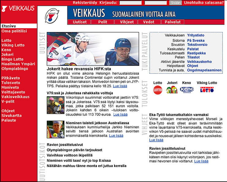 redesigned veikkaus homepage
